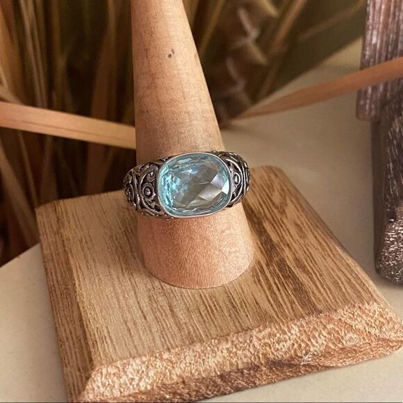 Stainless Steel Sea Blue Faceted Glass Ring sizes 8,9,10 - Picture 5 of 6